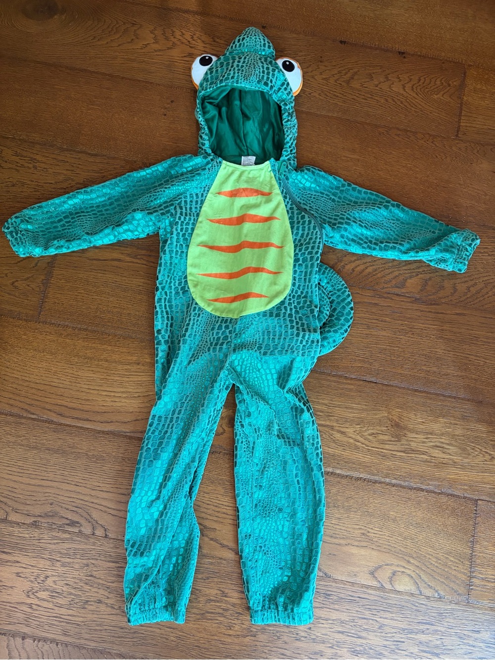 Kids Green Chameleon Costume Hooded Jumpsuit size 4t/5t